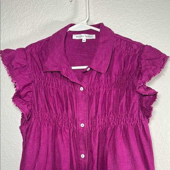 Melissa Nepton Linen Purple Button-Up Dress SP - Picture 3 of 8
